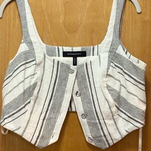 BCBGMaxAzria Gray and White Buttoned Crop Tank Top